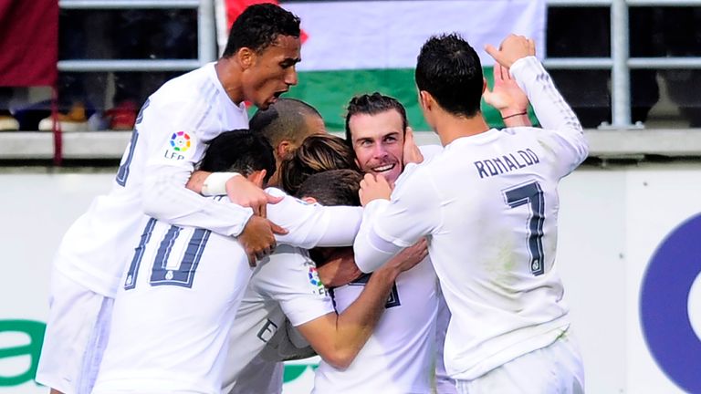 Gareth Bale is congratulated after scoring against Eibar