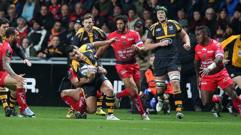 George Smith goes to ground with the ball against Toulon