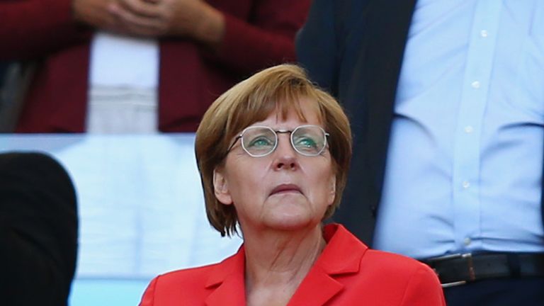 German Chancellor Angela Merkel looks on prior to the 2014 FIFA World Cup Brazil Final match between Germany and Argentina