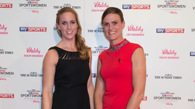 Glover (l) and Stanning at The Sunday Times and Sky Sports Sportswomen of the Year Awards