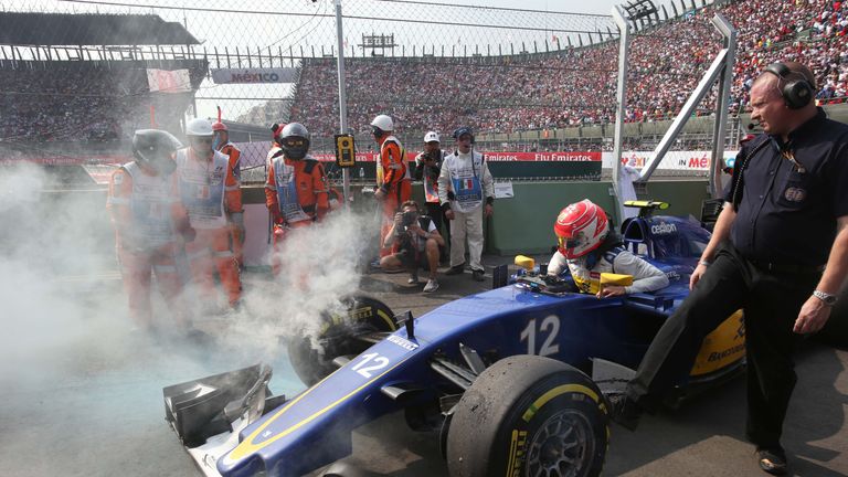 Felipe Nasr retired from the race after a brake failure