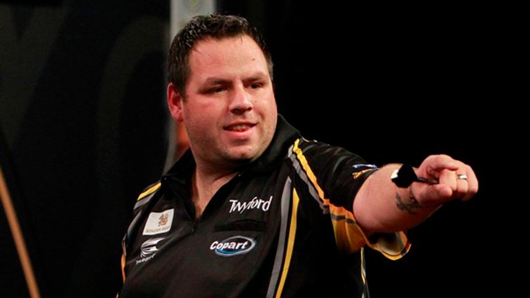 Adrian Lewis wins his second-round match at the Grand Slam of Darts (Pic: Lawrence Lustig)