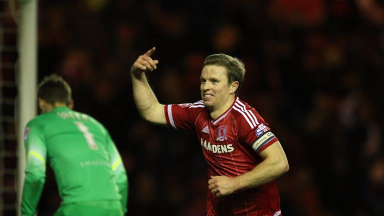 Grant Leadbitter goal celeb, Middlesbrough v QPR, Sky Bet Championship