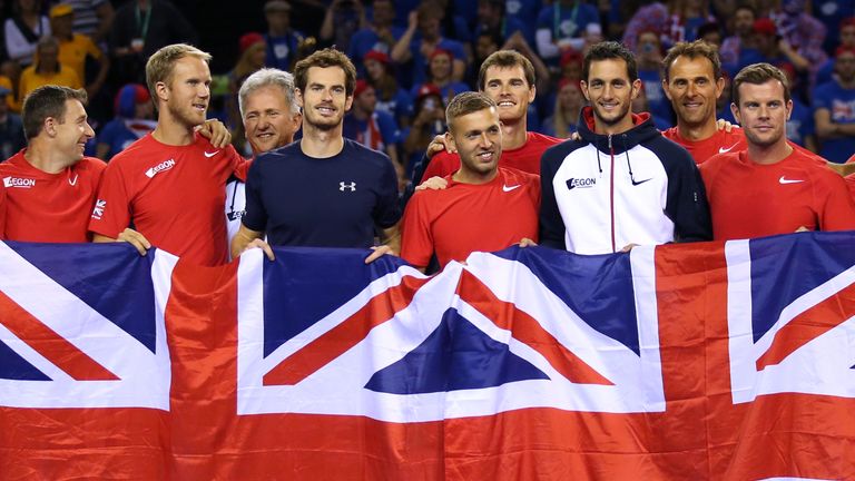 Great Britain's Davis Cup team celebrate winning their semi-final over Australia 