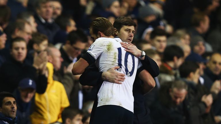 Mauricio Pochettino hugs Harry Kane, Tottenham v West Ham, Premier League