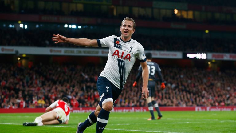 Harry Kane of Spurs celebrates scoring his side's opening goal