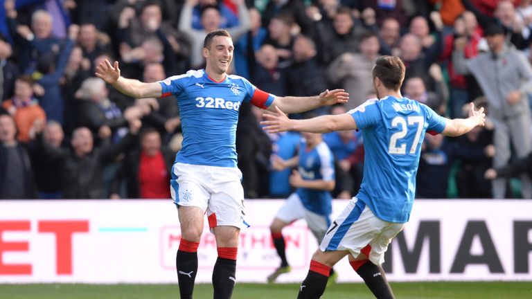 Rangers' Lee Wallace (left) celebrates after equalising