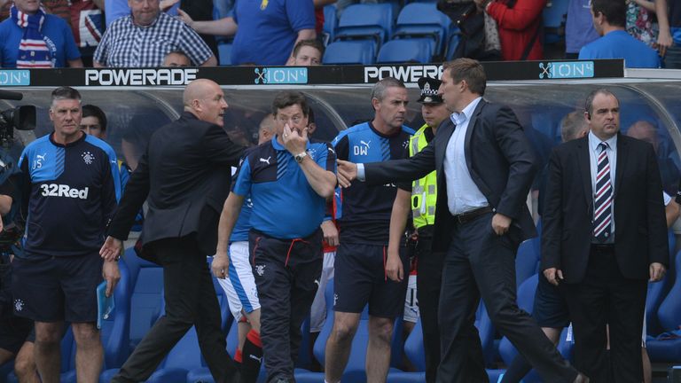 Mark Warburton (second left) and Alan Stubbs (second right) are overseeing a thrilling title race
