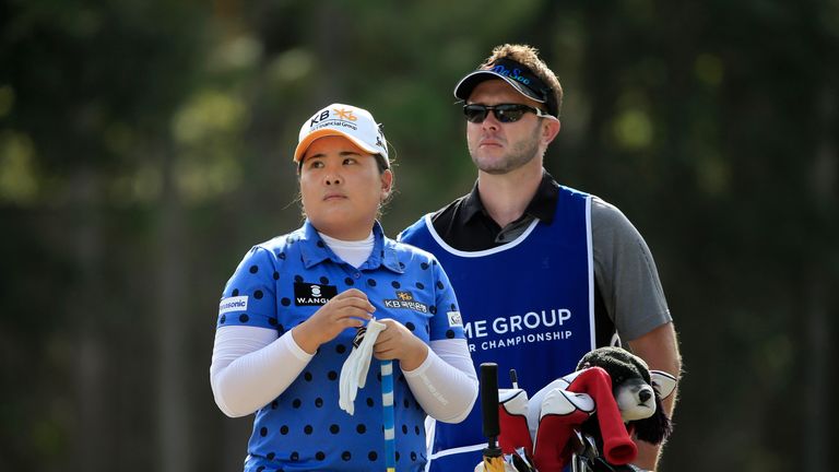 NAPLES, FL - NOVEMBER 19:  Inbee Park of South Korea looks over a shot on the second hole during the first round of the CME Group Tour Championship at Tibu