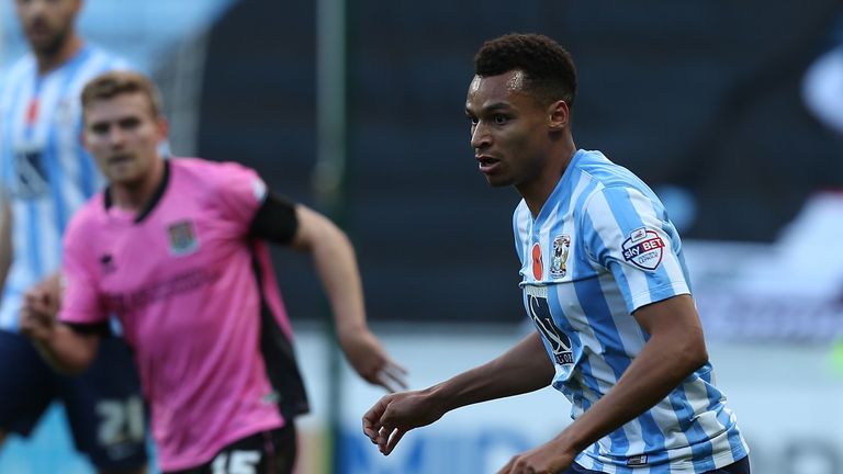 COVENTRY, ENGLAND - NOVEMBER 07:  Jacob Murphy of Coventry City in action during The Emirates FA Cup First Round match between Coventry City and Northampto