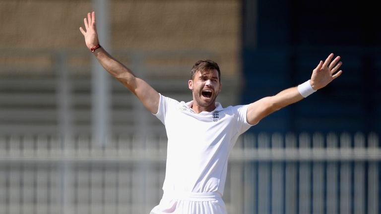 SHARJAH, UNITED ARAB EMIRATES - NOVEMBER 01:  James Anderson of England successfully appeals for the wicket of Younis Khan of Pakistan during day one of th