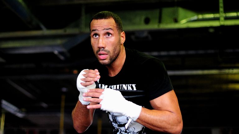 James DeGale of England trains during a workout ahead of his IBF World Super Middleweight title defence against Lucian Bute