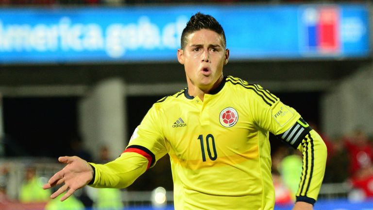 Colombia's James Rodriguez celebrates after scoring