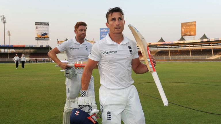 James Taylor and Jonny Bairstow leaves the ground at the close of day three in Sharjah