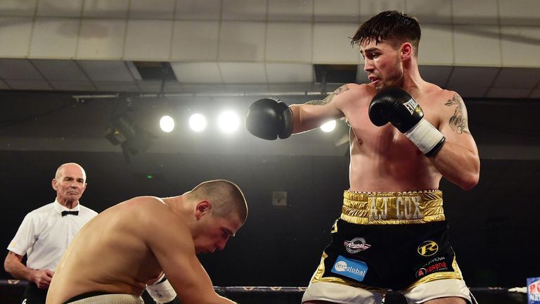 Jamie Cox knocks out Ferenc Albertduring their super middleweight  claash in Dublin