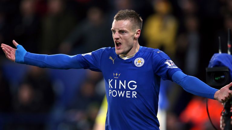 Leicester City's Jamie Vardy celebrates scoring his side's first goal of the game 