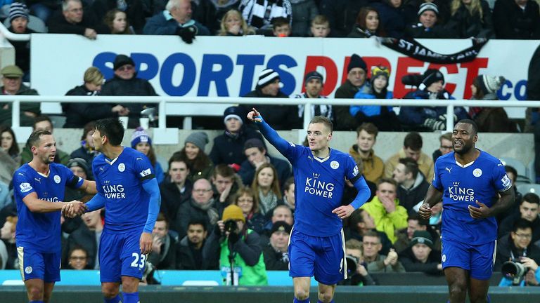 Jamie Vardy of Leicester celebrates