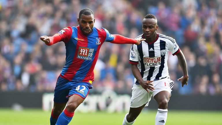 Jason Puncheon of Crystal Palace and Saido Berahino of West Bromwich Albion