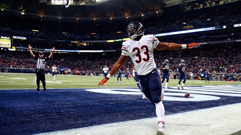 Jeremy Langford of the Chicago Bears celebrates