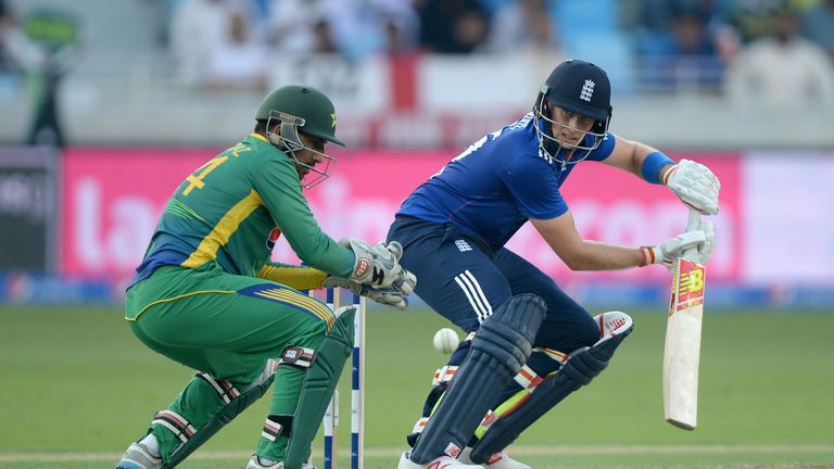 Joe Root of England bats during the 4th One Day International between Pakistan and England in Dubai