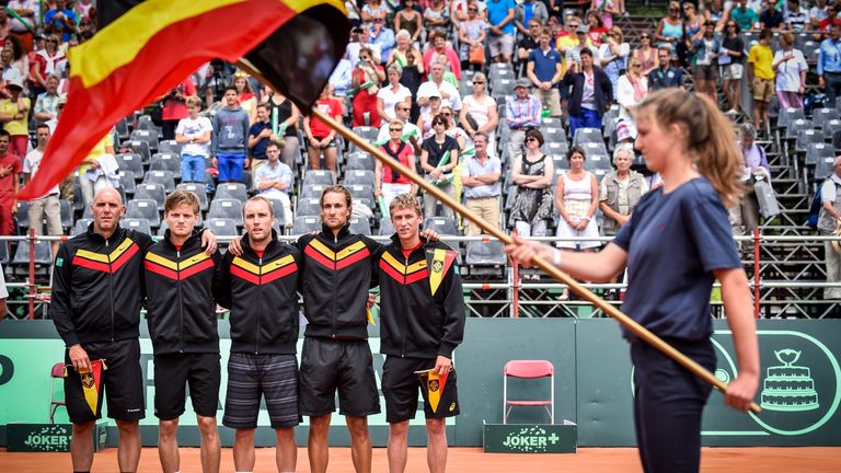 Johan Van Herck, David Goffin, Steve Darcis, Ruben Bemelmans and Kimmer Coppejans pictured ahead of their quarter-final tie with Canada.