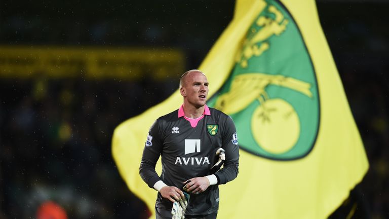 John Ruddy of Norwich City looks on