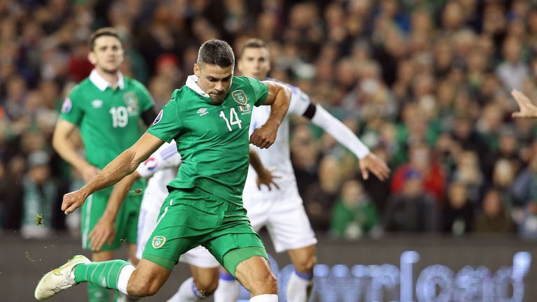 Jon Walters scores a penalty for Ireland against Bosnia in their Euro 2016 play-off second leg