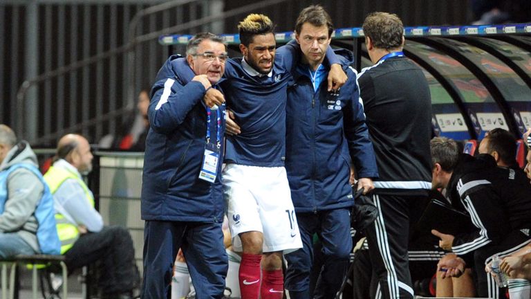 Aston Villa full-back Jordan Amavi is helped away from France U21s win over Northern Ireland