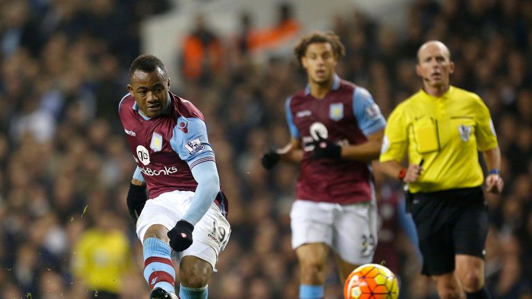 Aston Villa's Jordan Ayew scores his side's first goal of the game 