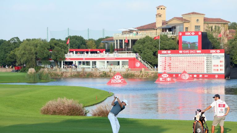 SHANGHAI, CHINA - NOVEMBER 06:  Jordan Spieth of the USA plays his second shot on the 18th hole during the second round of the WGC - HSBC Champions at the 