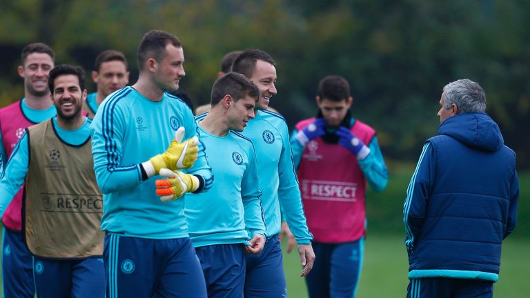 Jose Mourinho takes training at Cobham the day before Chelsea's game against Dynamo kiev
