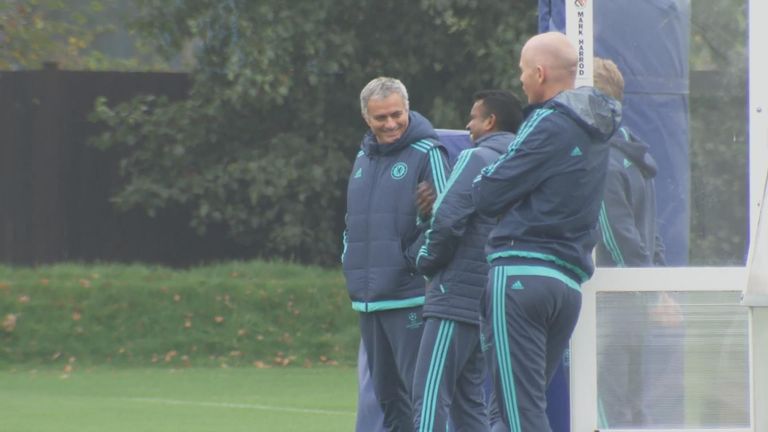 Jose Mourinho is all smiles in Chelsea's training session on Tuesday morning