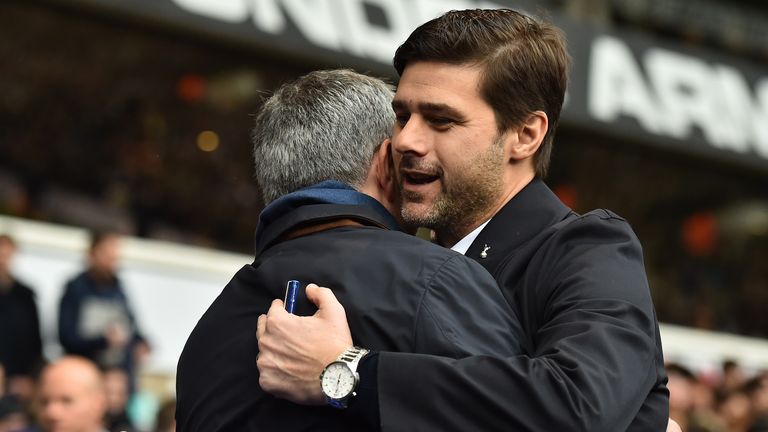 Jose Mourinho and Mauricio Pochettino embrace before kick-off