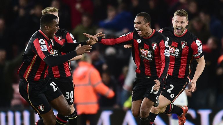 AFC Bournemouth's Junior Stanislas (centre) celebrates 