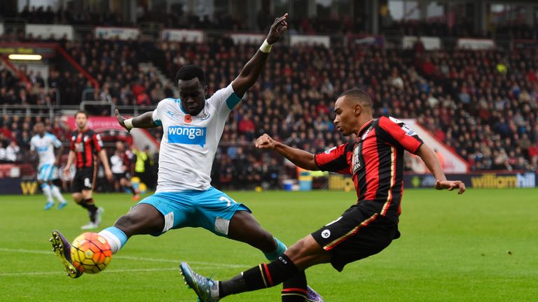 Junior Stanislas of Bournemouth and Cheick Tiote of Newcastle United, Premier League