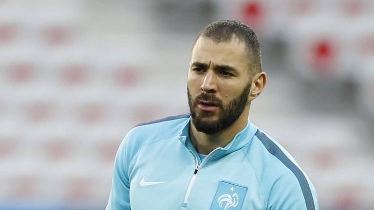 Karim Benzema during a France training session
