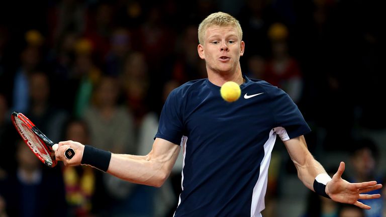 Great Britain's Kyle Edmund in action against Belgium's David Goffin during day one of the Davis Cup Final at the Flanders Expo Centre, Ghent