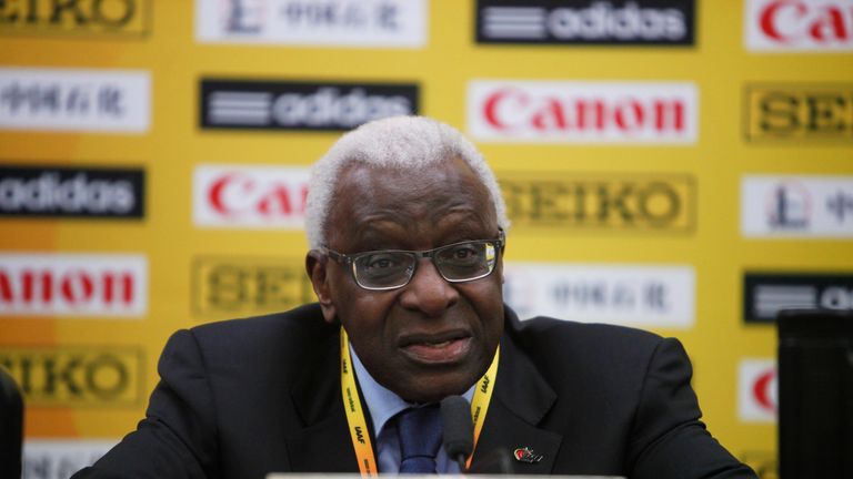 GUIYANG, CHINA - MARCH 27:  Lamine Diack, President of IAAF speaks during the press conference of IAAF World Cross Country Championships on March 27, 2015 