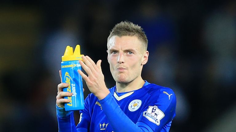 Leicester City's Jamie Vardy applauds the home fans at the end of the Barclays Premier League match against Watford.
