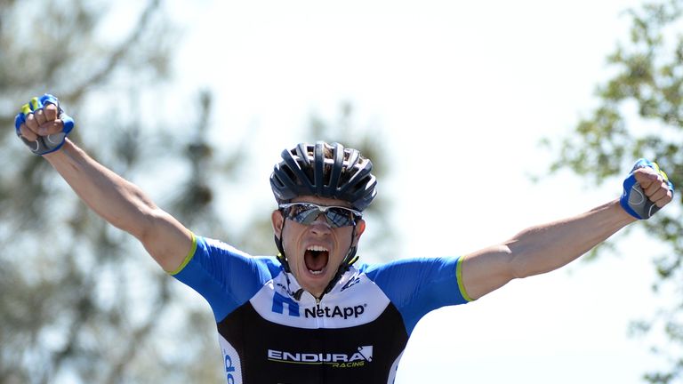 CLAYTON, CA - MAY 18:  Leopold Konig of the Czech Republic riding for Team Nettapp-Endura celebrates his first place finish during Stage 7 of the Tour of C