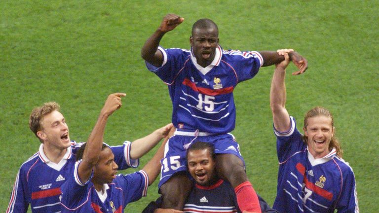 Saint-Denis, FRANCE:  (FILES) Picture taken 08 July 1998 at the Stade de France in Saint-Denis, north of Paris of French defender Lilian Thuram, who scored