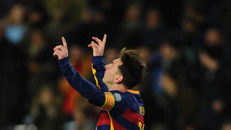 Lionel Messi celebrates after scoring the fifth goal of the night