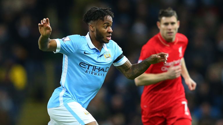 MANCHESTER, ENGLAND - NOVEMBER 21: Raheem Sterling of Manchester City in action during the Barclays Premier League match between Manchester City and Liverp