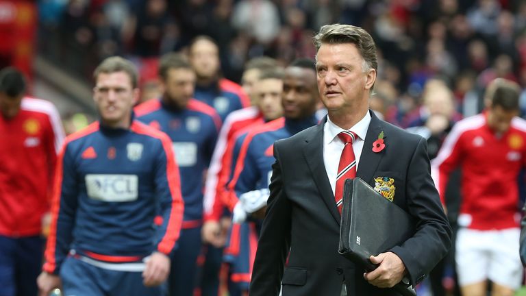 Manager Louis van Gaal of Manchester United walks out ahead of the Barclays Premier League match between Manchester United and West Brom at Old Trafford