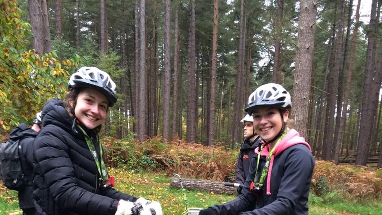 Lucy Garner (right) puts her cycling skills to the test on a segway
