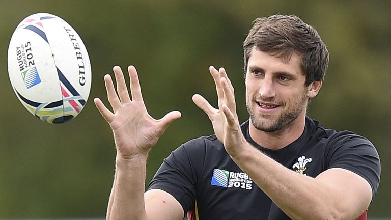 Wales' lock Luke Charteris takes part in a team training session