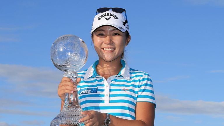 Lydia Ko of New Zealand with the trophy after ending the season as the LPGA Tour's No 1 golfer for 2015