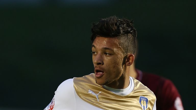 NORTHAMPTON, ENGLAND - SEPTEMBER 01:  Macauley Bonne of Colchester United in action during the Johnstone's Paint Trophy match between Northampton Town and 