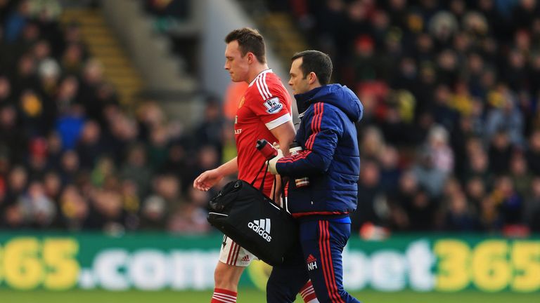 Manchester United's Phil Jones walks of the pitch during the game against Watford