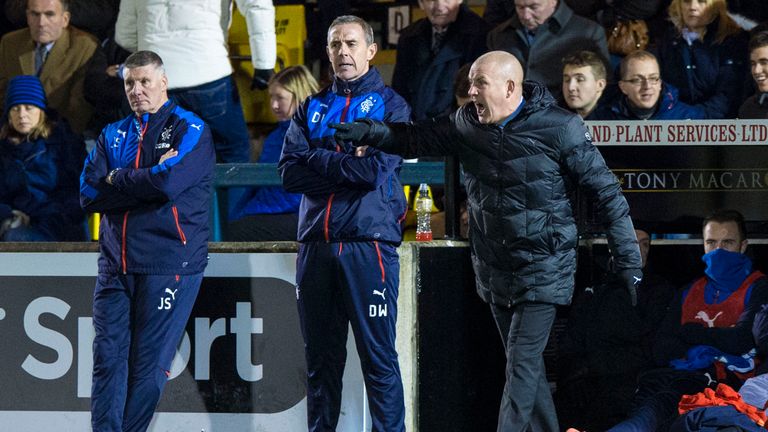 Rangers manager Mark Warburton (r) shouts instructions at Livingston on Saturday